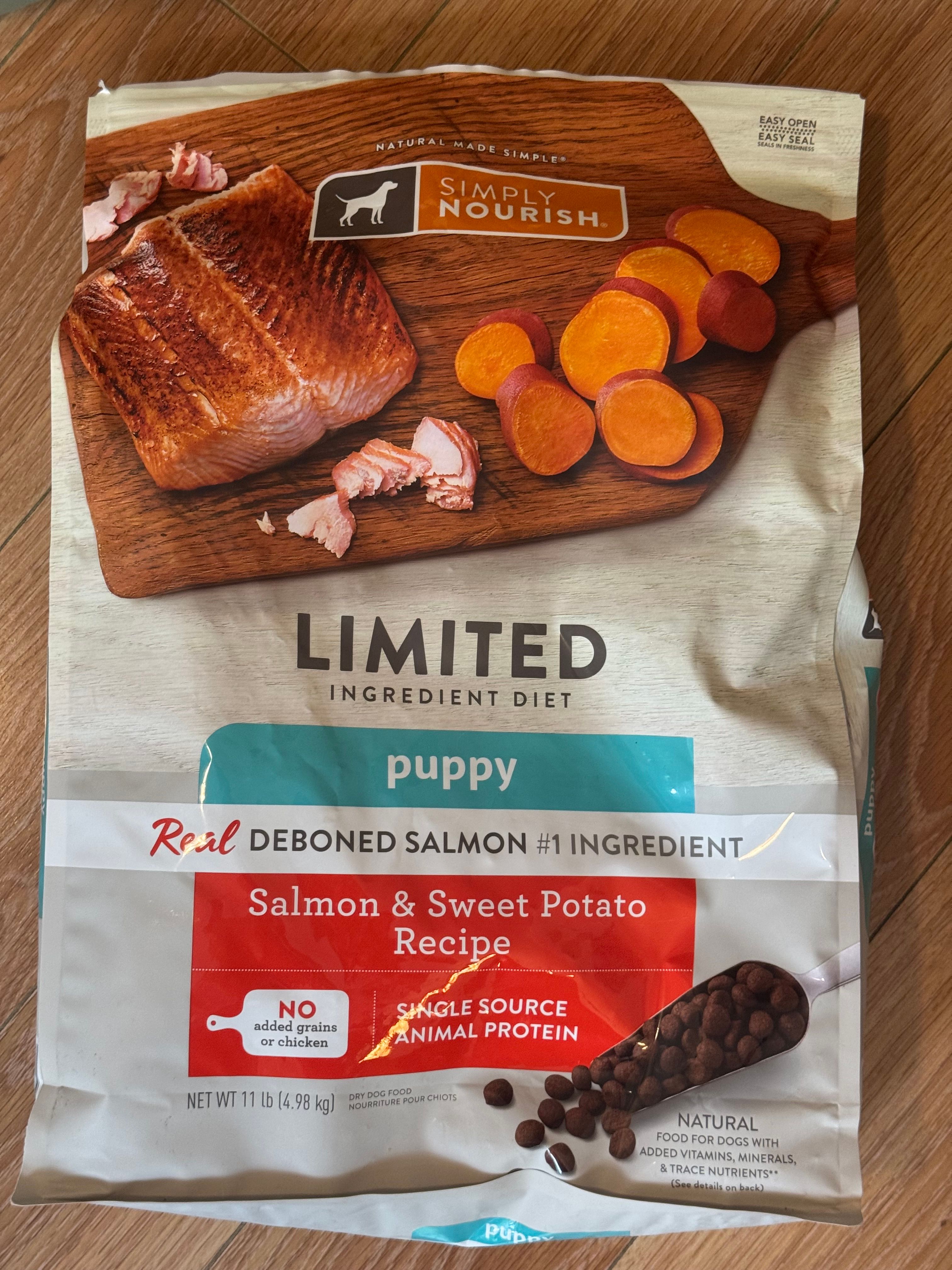 Simply Nourish Limited Ingredient Diet puppy food, salmon and sweet potato recipe